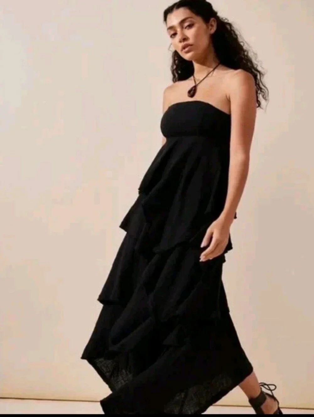 Free People 'Seraina' Ruffle BoHo Maxi Dress - BLACK - XS